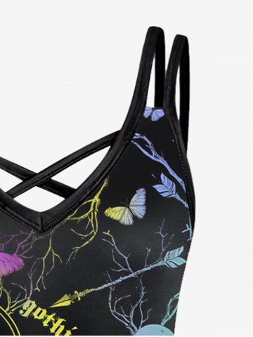 Gothic Galaxy Skull Butterfly Flower Print Crisscross Cami Dress
