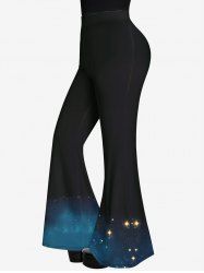 Pantalon Évasé Imprimé Galaxie Gothique à Paillettes - Noir 5X
