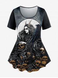 Gothic Demon Girl Skull Eagle Print T-shirt -  