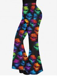 Gothic Skull Print Flare Pants -  