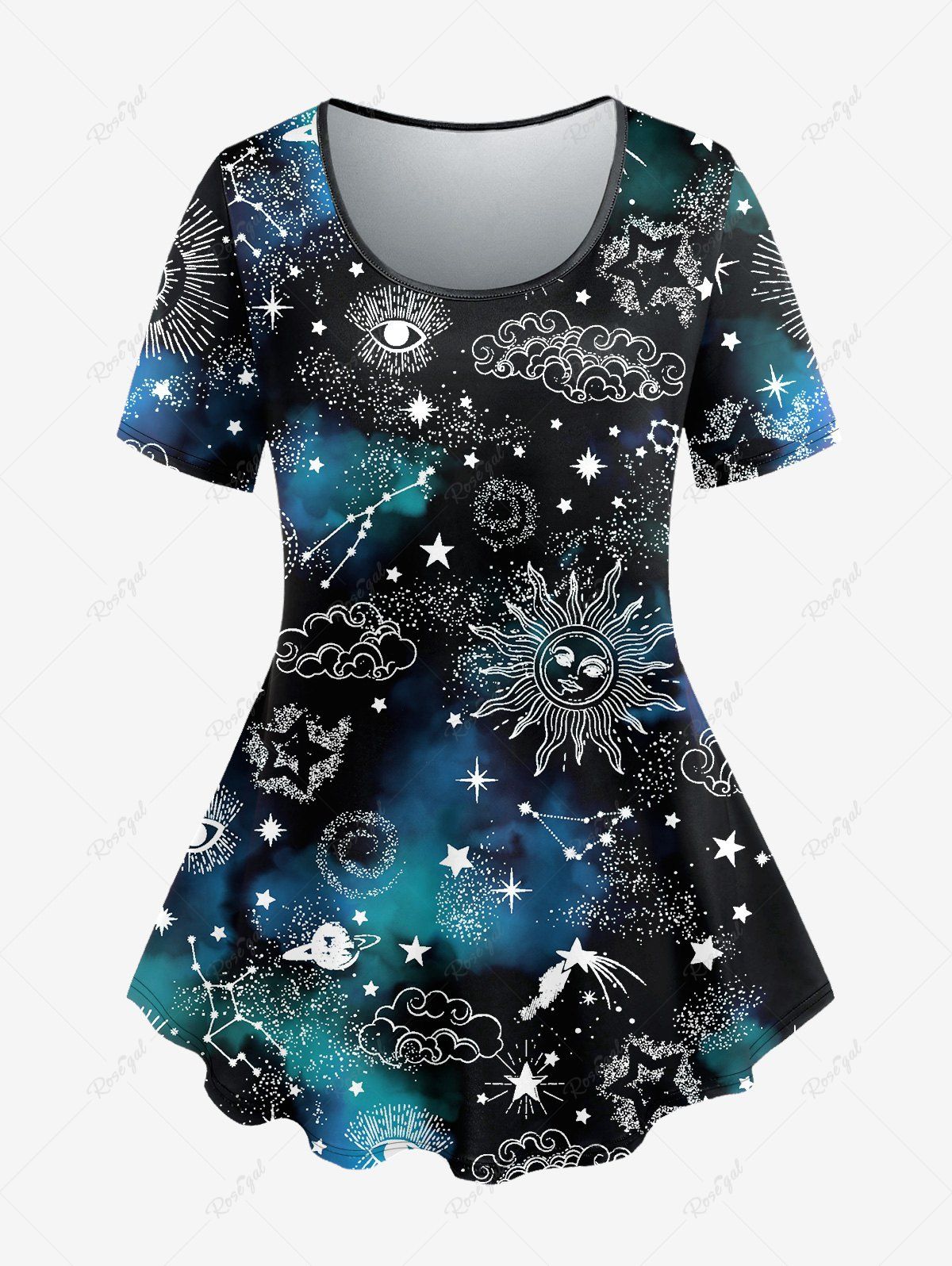 Affordable Plus Size Galaxy Sun Star Cloud Print T-shirt  