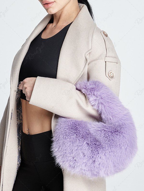 Cheap Women's Simple Style Solid Color Fluffy Faux Mink Hair Winter Tote Bag  