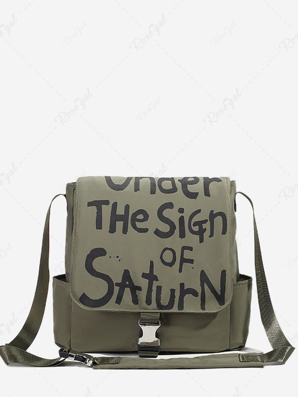 Sac à Bandoulière de Streetwear Lettre Graffitis avec Grande Capacité pour Femme Vert 