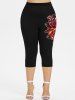 Plus Size Tie Dye Colorblock Rose Floral Printed Short Sleeves T-shirt and Leggings Outfit -  