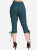 Lace Up Ruched Zipper Lace Insert T-shirt and Capri Pants Plus Size Outfits -  