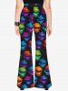 Gothic Skull Print Flare Pants -  