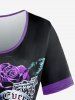 T-shirt Lettre Fleuri Imprimé de Grande Taille à Manches Courtes - Noir 6X