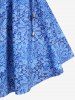 T-shirt Panneau Fleur Chaîne Imprimée de Grande Taille à Lacets - Bleu 1X | US 14-16