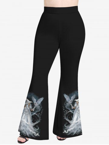 Plus Size Witch Cat Eagle Print Flare Pants