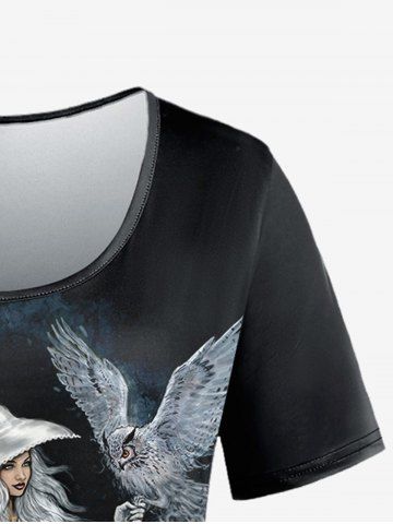 Plus Size Witch Eagle Cat Print Short Sleeves T-shirt