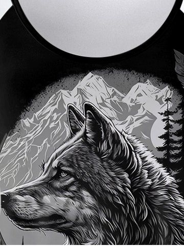 Gothic Wolf Tree Mountain Print Short Sleeves T-shirt