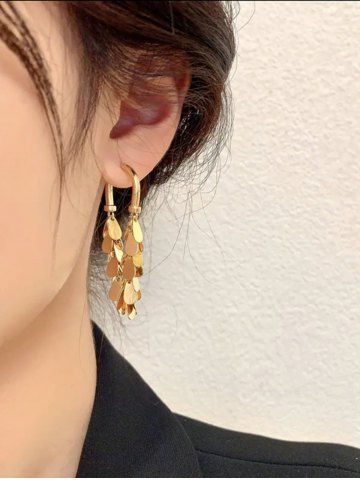 Boucles D'Oreilles Goutte D'Eau Design avec Frange - GOLDEN
