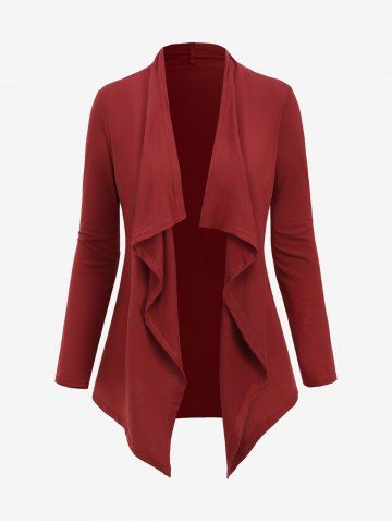 Plus Size Asymmetrical Drape Cardigan - DEEP RED - 3XL