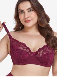 Plus Size Bowknot Floral Lace Underwire Bra -  