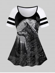 T-shirt Gothique Loup Montagne Imprimés à Manches Courtes - Noir 1X