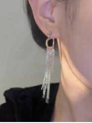 Boucles D'Oreilles Longues Cœur Design à Frange - Argent 