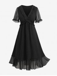 Plus Size Ruffles Lace Trim Sheer Dress -  