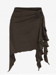 Flounces Metal Hardware Ruched Mini Skirt -  