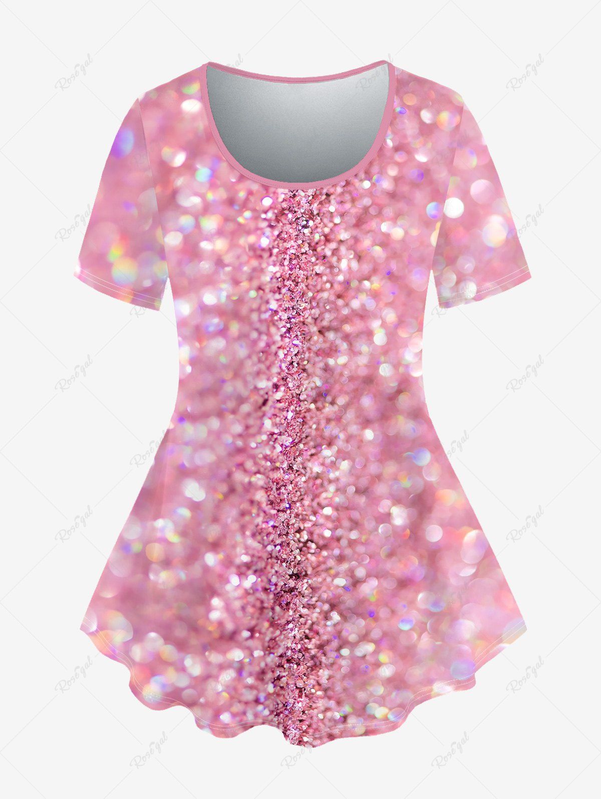 Fancy Plus Size 3D Sparkling Sequin Print T-shirt  
