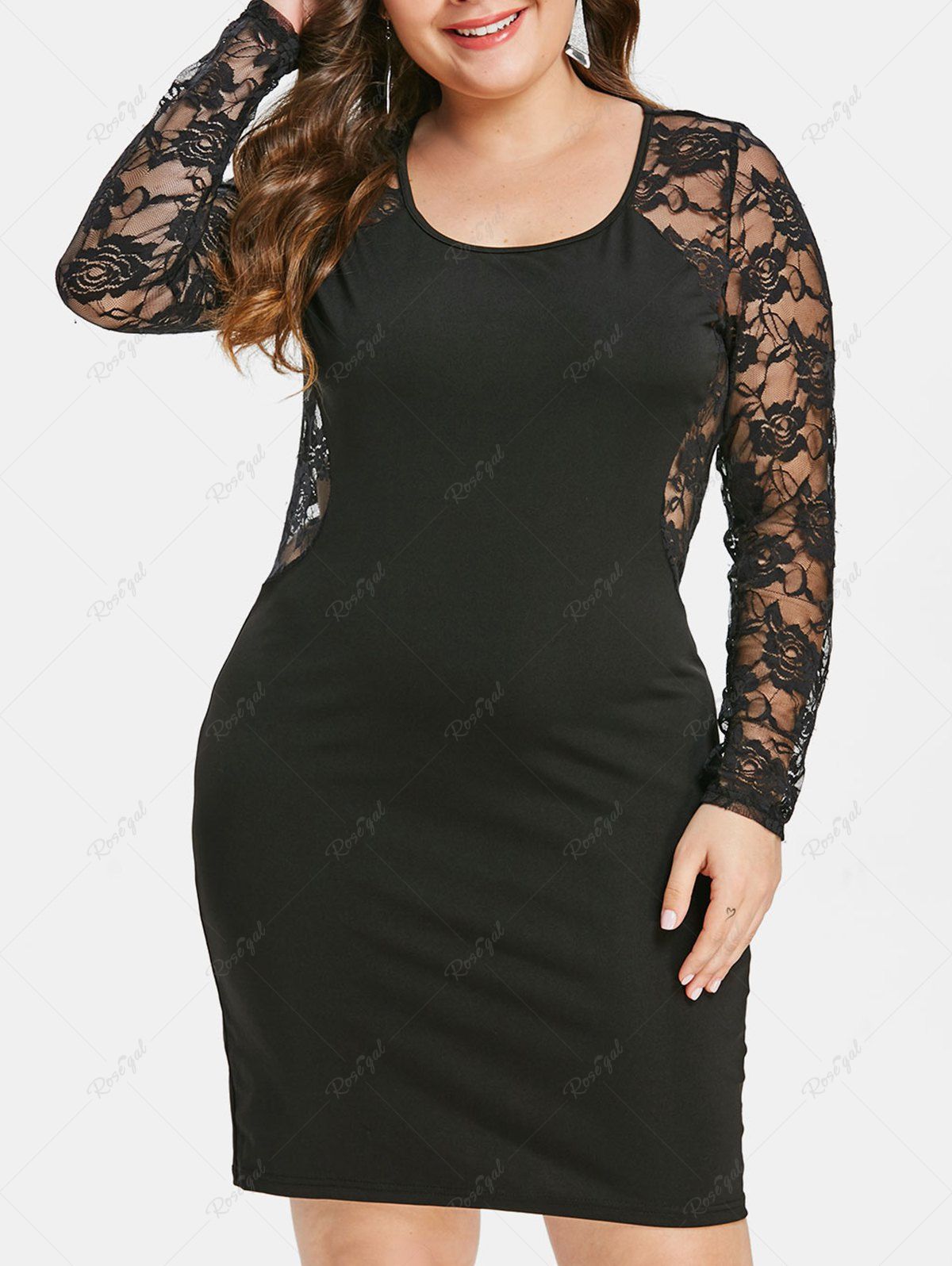 Hot Plus Size Floral Lace Bodycon Dress  