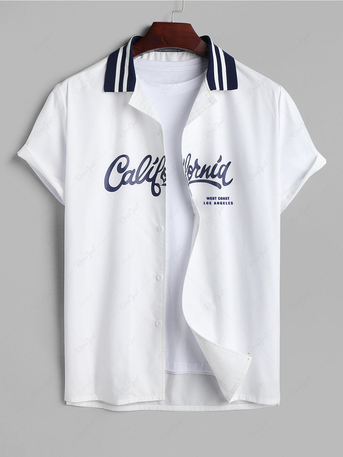 Affordable Casual Short Sleeves California Letter Lapel Collar Summer Baseball Shirt  