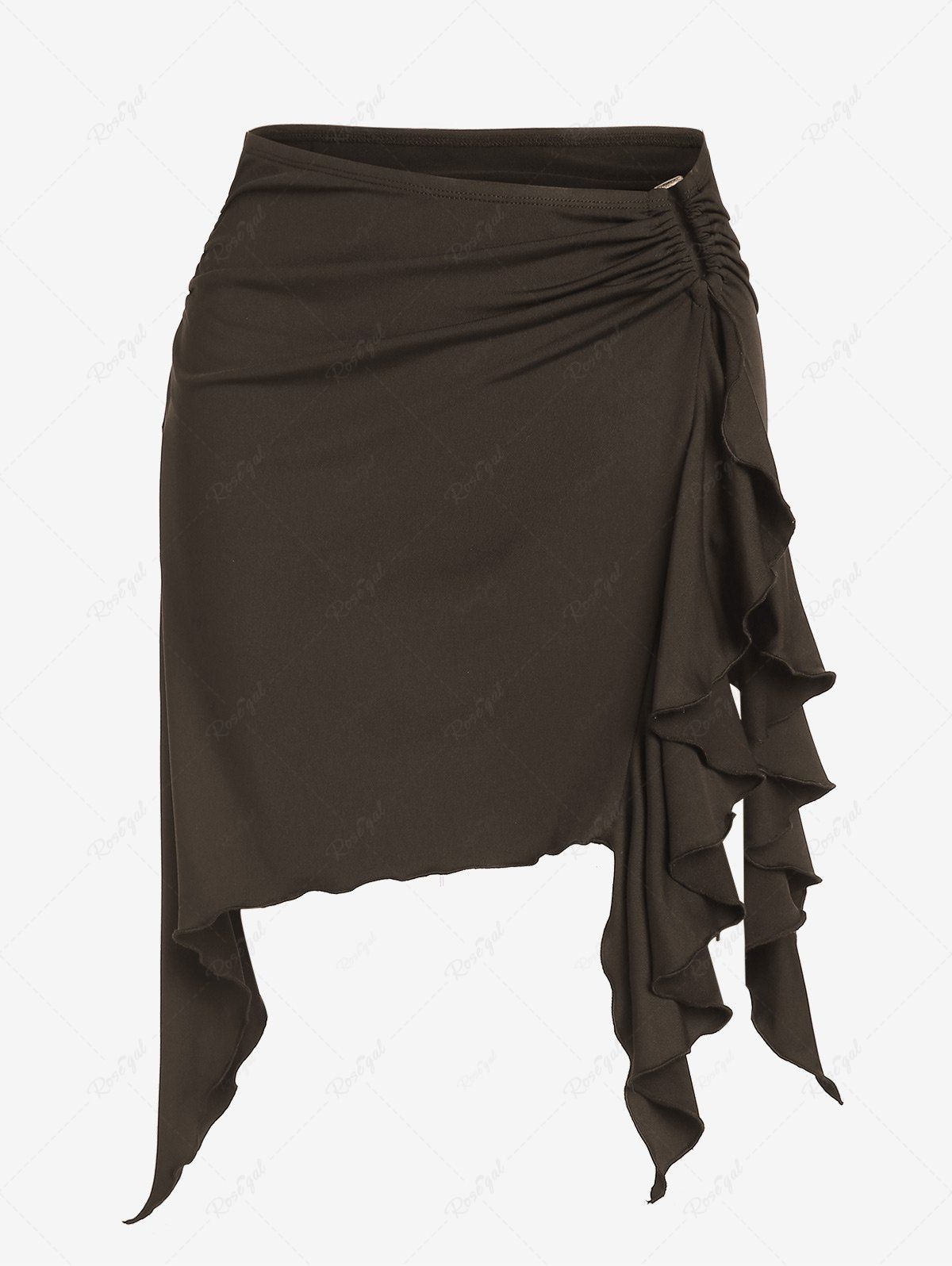 Hot Flounces Metal Hardware Ruched Mini Skirt  