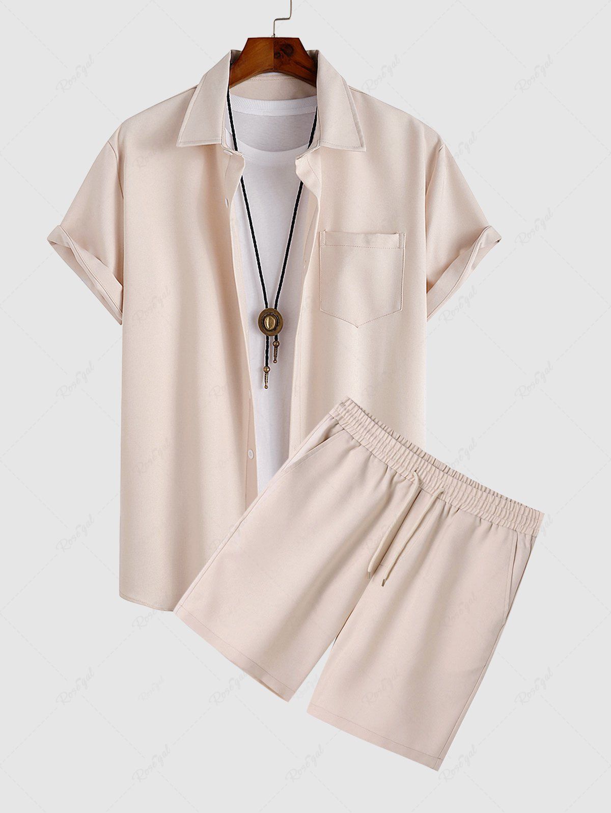 Trendy Solid Color Short Sleeves Shirt and Casual Shorts Two Pieces Set  