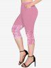 3D Sparkling Sequin Print T-shirt and Pockets Capri Leggings Plus Size Outfits -  