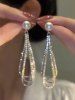 Long Style Faux Pearl Diamond Tassel Earrings -  