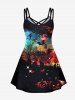 Gothic Pumpkin Cat Tree Bat Galaxy Print Crisscross Cami Dress -  