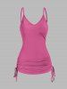 Plus Size Daisy Print Oblique Shoulder T Shirt and Cinched Ruched Camisole Set -  