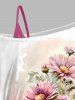 Plus Size Daisy Print Oblique Shoulder T Shirt and Cinched Ruched Camisole Set -  