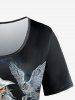 T-Shirt à Manches Courtes avec Imprimé Aigle et Sorcière Grande-Taille - Noir L