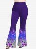 Plus Size Butterfly Ombre 3D Sparkling Sequin Print Flare Pants -  