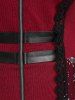 Plus Size Mesh Layered Lace Trim Handkerchief Zipper Hooded Coat - Rouge foncé L | US 12