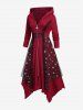 Plus Size Mesh Layered Lace Trim Handkerchief Zipper Hooded Coat - Rouge foncé 1X | US 14-16