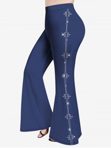 Plus Size Sequins Glitter Print Flare Pants - DEEP BLUE - 3X