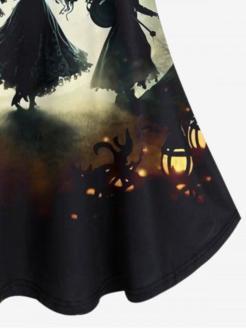 Halloween Wizard Lamp Moon Print Cold Shoulder Cami T-shirt