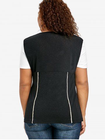 Plus Size Buttons Ruched Sweetheart Neck Two Tone T-shirt