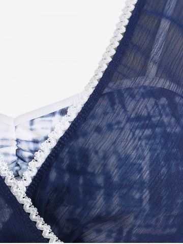 Plus Size Lace Trim Tie Dye Surplice T-shirt (Adjustable Shoulder Strap)