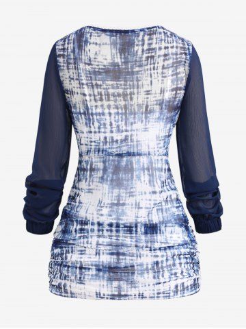 Plus Size Lace Trim Tie Dye Surplice T-shirt (Adjustable Shoulder Strap)