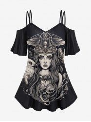 Gothic Eagle Wizard Print Cold Shoulder Cami T-shirt -  