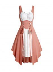 Colorblock Lace Up Sleeveless Asymmetric Midi Dress -  
