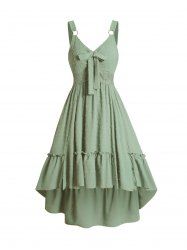 Robe Mi-Longue Haute Basse Nouée à Pois à Volants - Vert clair S
