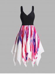 Colorful Print Surplice Handkerchief Hem Casual Midi Dress -  