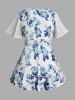 Plus Size Allover Print Lace Top Short Sleeve Casual Top -  