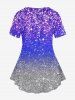 Butterfly 3D Sparkling Sequin Printed T-shirt and Flare Pants Plus Size 70s 80s Outfit -  