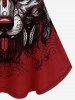 T-shirt Gothique Toile D'Aigle et Fleur Imprimés à Epaule Dénudée - Rouge 