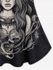 T-shirt Gothique Aigle Imprimé à Epaule Dénudée à Bretelle - Noir 3X