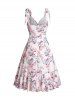 Allover Flower Print Surplice Plunge Tie Knot Shoulder High Low Dress -  